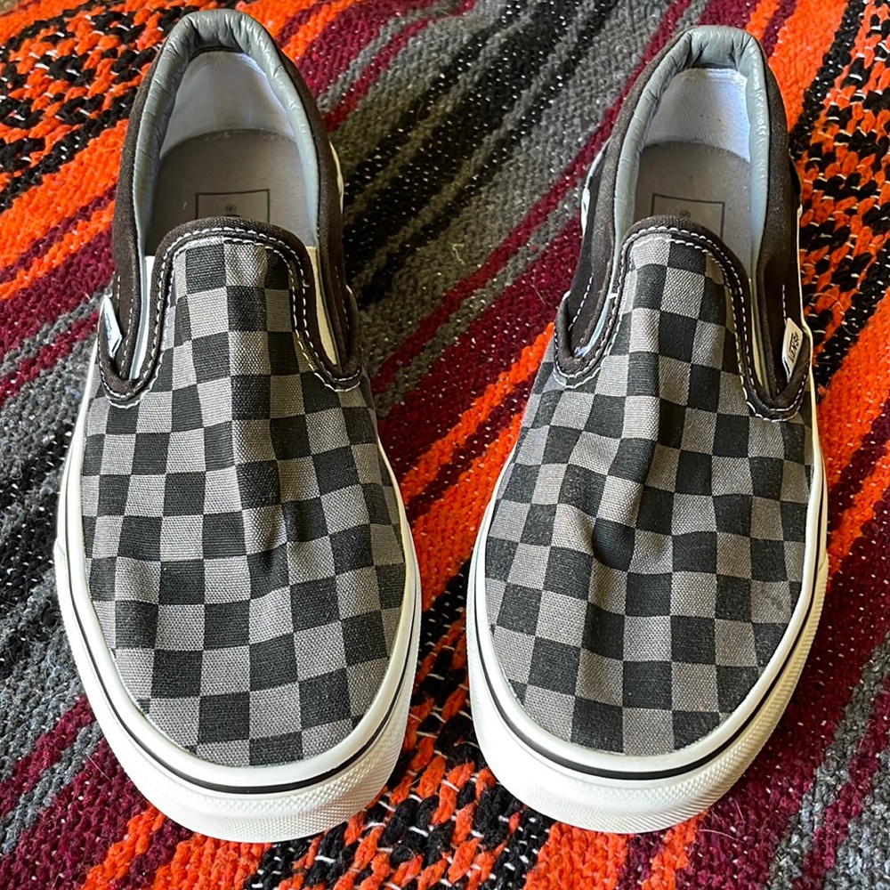Vans Black/Gray Checkerboard Slip Ons Mens 5.5 Womens 7